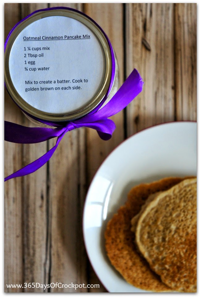 Recipe for Oatmeal Cinnamon Pancake Mix from www.365DaysOfCrockpot.com #breakfast 
