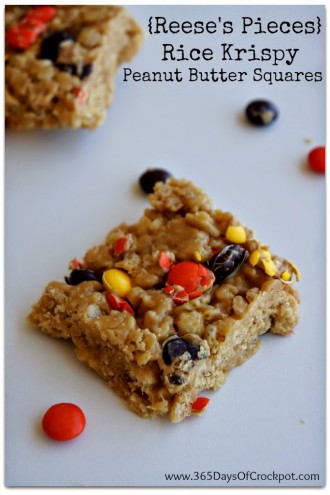 Reese’s Pieces Rice Krispy Peanut Butter Squares Recipe {Fun Friday}