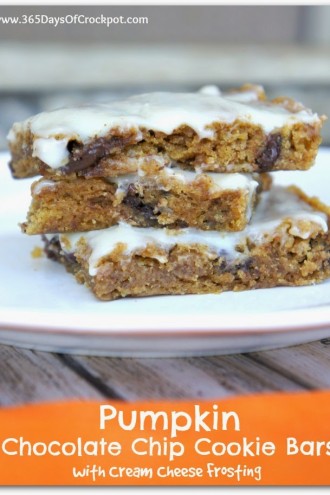 Pumpkin Chocolate Chip Cookie Bars with Cream Cheese Frosting {Fun Friday}