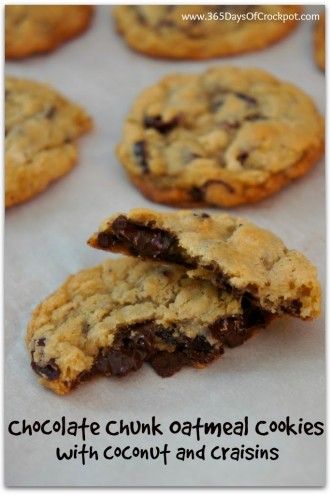 Oatmeal Dark Chocolate Chunk Cookies with Coconut and Craisins