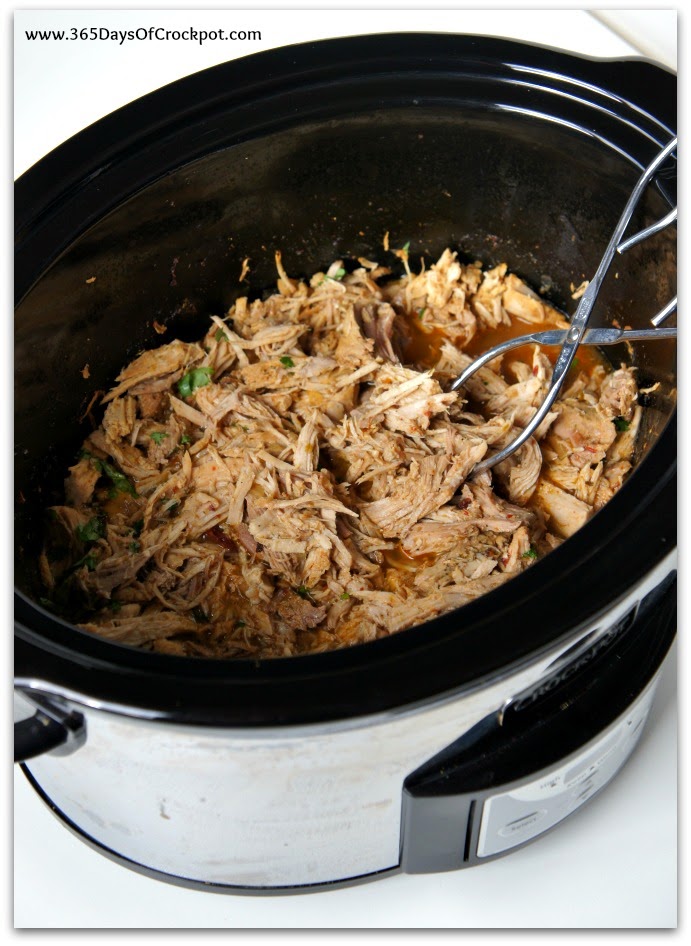Easy dump and go crockpot recipe for Chipotle Shredded Pork.  This is so great for serving a crowd!