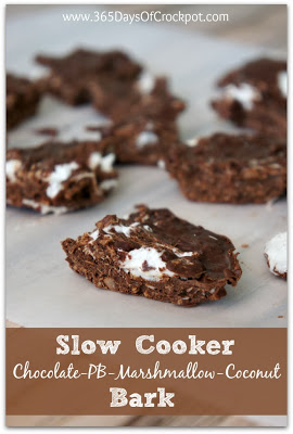 Easy Dessert Recipe for Slow Cooker Chocolate Peanut Butter Marshmallow Coconut Bark #shop