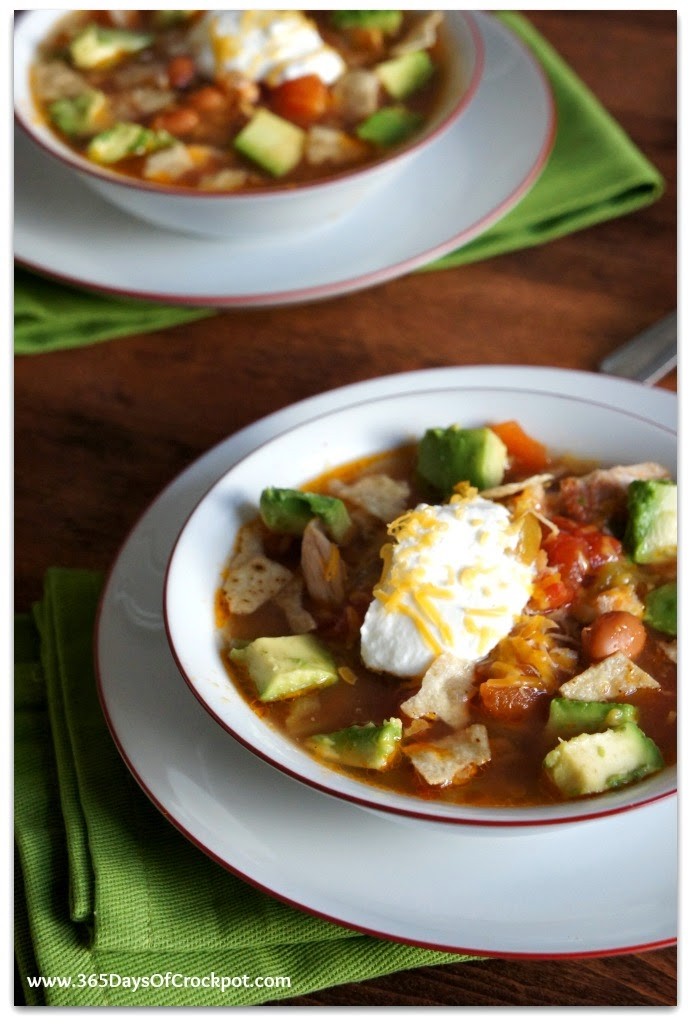 Slow Cooker Busy Day Chicken Taco Soup with Avocado