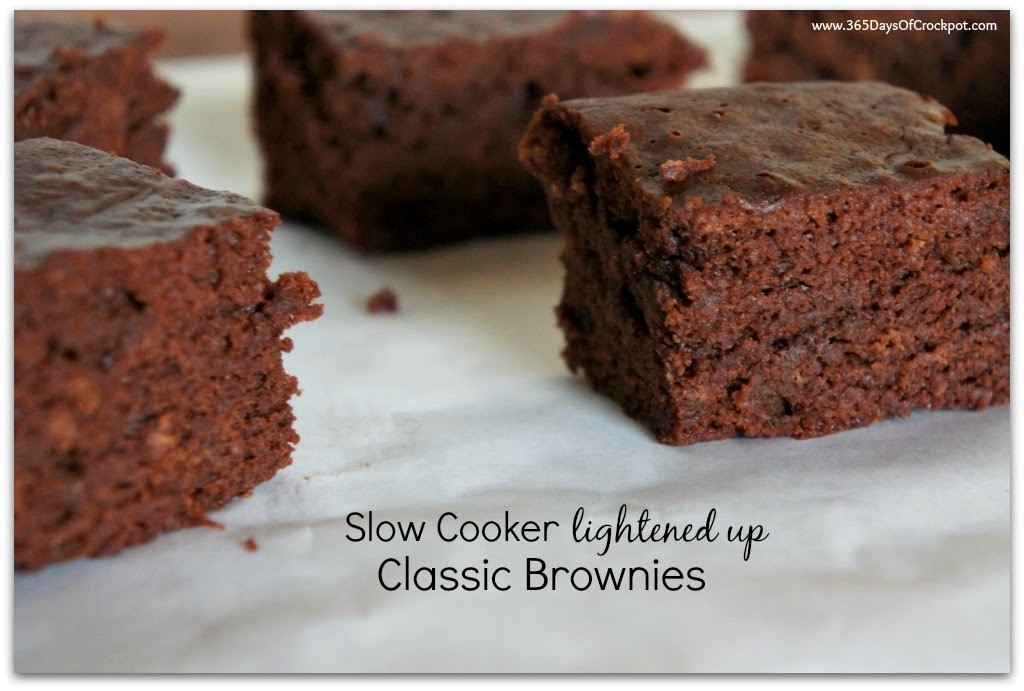 Crockpot Brownies that are ultra chocolatey and moist and lower in fat and calories than the originals!