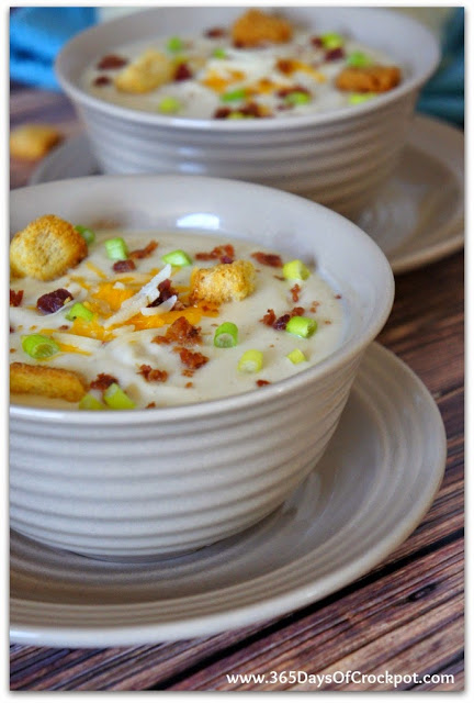 A creamy cheesy crockpot cauliflower soup that is similar to Zupas Wisconsin Cauliflower soup.  