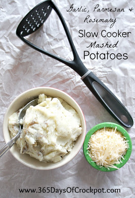 Recipe for Slow Cooker Garlic, Parmesan & Rosemary Mashed Potatoes #skinny #slowcooker #crockpot
