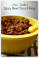 Slow Cooker (no browning!) Spicy Beef Taco Filling...only 4 ingredients! #easydinner #crockpotdinner