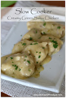 Recipe for slow cooker green salsa chicken plus a video. This recipe is so easy a kid can do it!