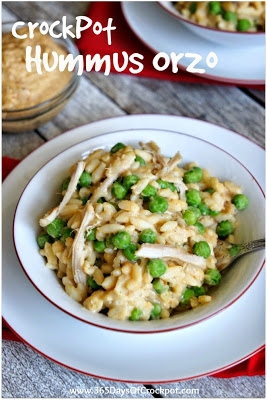 CrockPot Recipe for Hummus Orzo...this is super easy and you may have everything you need to make it tonight! #easydinner #crockpotrecipe