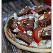 Greek Steak Pita Pizzas