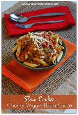 Recipe for Slow Cooker Chunky Veggie Pasta Sauce #meatless #vegan #healthyslowcooker 