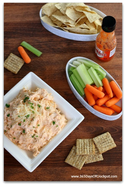 Easy and ADDICTING 3-ingredient recipe for slow cooker buffalo chicken dip