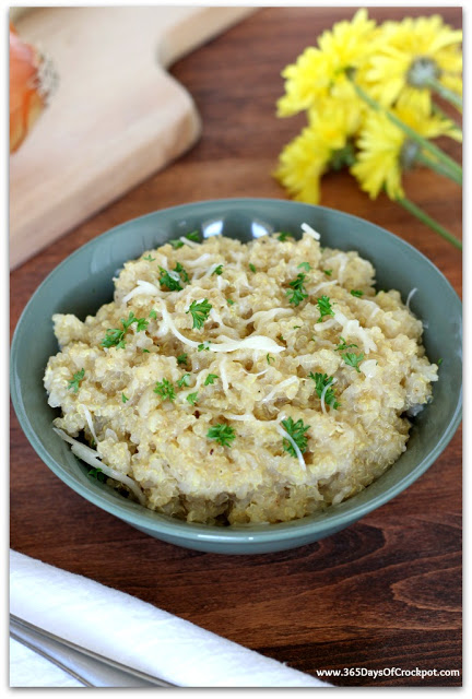 No Stir Slow Cooker Quinoa Risotto is a great side dish or dinner!  So easy and so comforting!