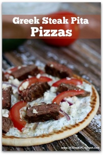 Greek Steak Pita Pizzas