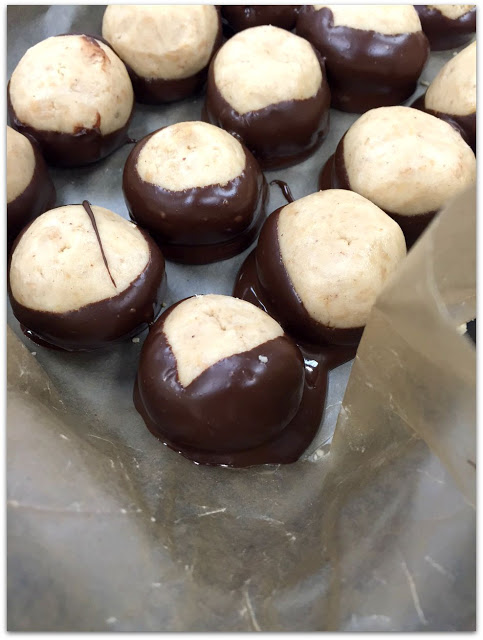 Buckeyes are such a great treat. You can't go wrong with peanut butter and chocolate. Especially dark chocolate.