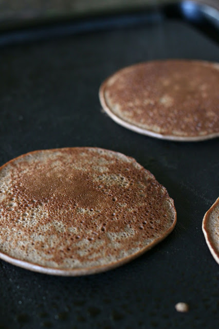 Healthy Whole Wheat Chocolate Banana Protein Pancakes--a cross between regular pancakes and crepes
