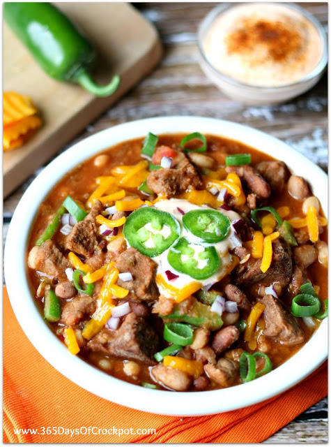 Crockpot recipe for the best chili ever! 15 different beans and lots of beef make up this chili