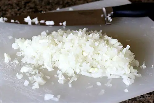 finely diced onion for mirepoix--tomato basil soup recipe