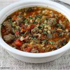 Slow Cooker Turkey Sausage, Barley and Mushroom Soup