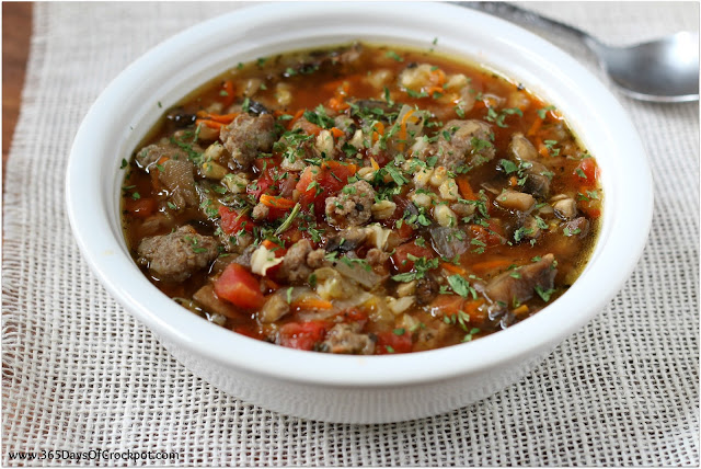 Veggie and Barley Soup with Turkey Sausage Recipe made in the Crockpot