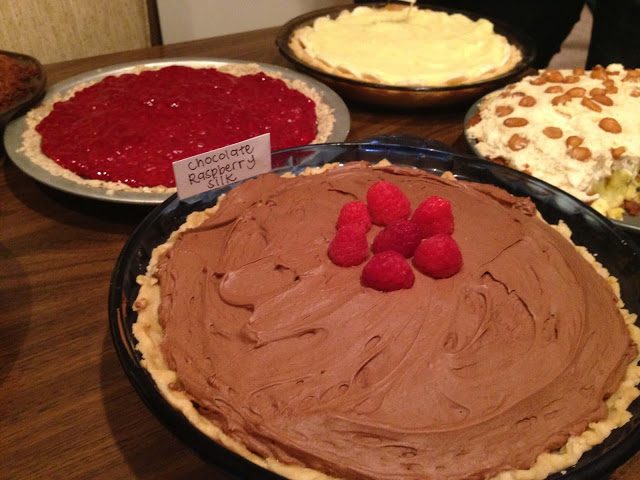Raspberry and chocolate layered pie
