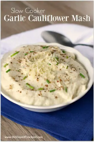 Mashed Cauliflower with Garlic, Parmesan Cheese, Olive Oil and Chives