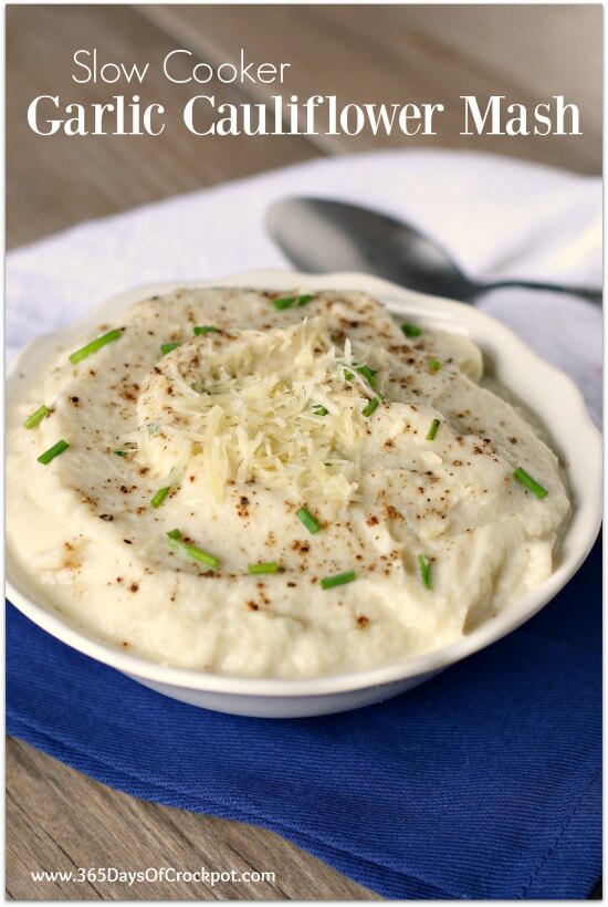 Recipe for Slow Cooker Mashed Cauliflower with Garlic, Olive Oil and Parmesan Cheese