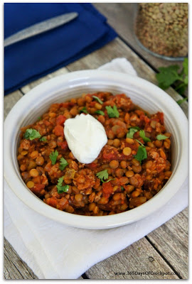 Recipe for crockpot turkey lentil chili...protein and fiber packed.  Totally flavorful recipe!