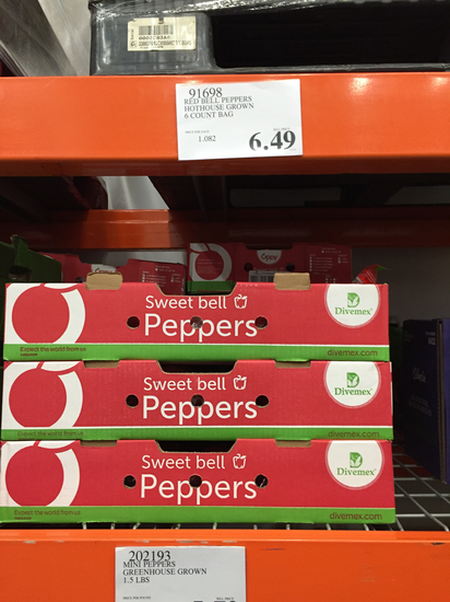 bag of 6 bell peppers from Costco are only $6 each