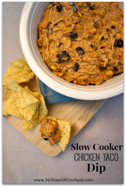 Crock Pot Chicken Taco Dip...perfect for football or parties. #dip #appetizer #slowcooker #crockpot