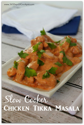 Crockpot recipe for chicken tikka masala--creamy tomato curry with moist and tender chicken pieces