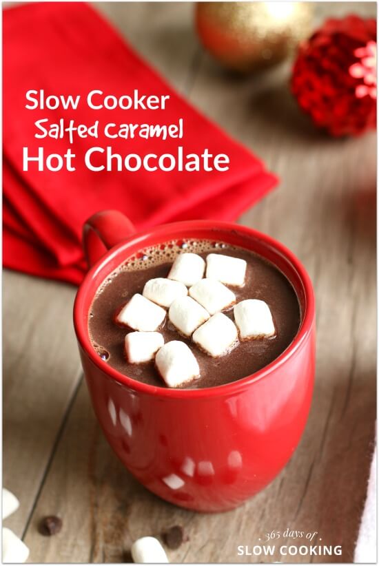 Best hot cocoa of my life. Creamy Slow Cooker Salted Caramel Hot Chocolate (easy 5 ingredient recipe)