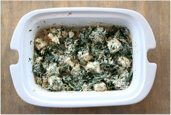 Easy slow cooker recipe for cream cheese spinach dip with garlic and parmesan