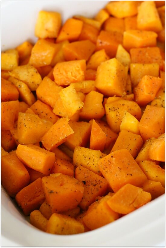 Slow Cooker Butternut Squash: a simple side dish recipe for butternut squash in the slow cooker that can be prepped in minutes. 