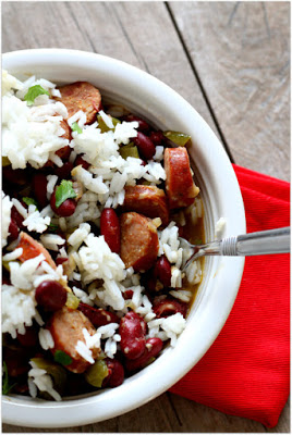 Easy slow cooker recipe for Louisiana red beans and rice--not too spicy but plenty of flavor!
