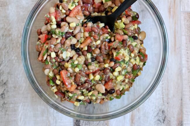 15 Bean Corn and Avocado Salsa made with dried beans