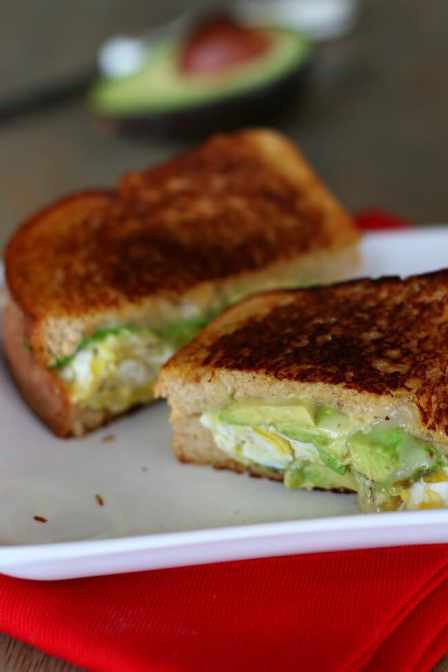 avocado scrambled egg pepper jack grilled cheese sandwich on whole wheat bread