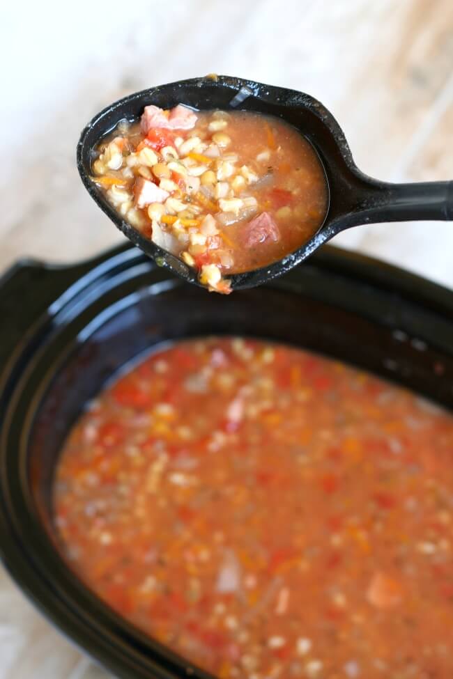 tomato ham and lentil soup in the crockpot