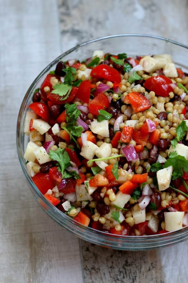 wheat berry salad with black beans, jicama and cilantro