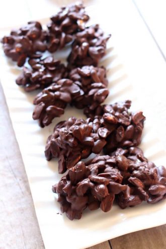 Slow Cooker Dark Chocolate Peanut Clusters