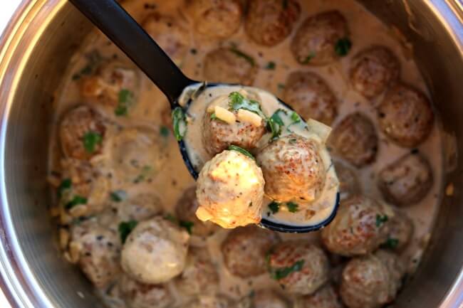 Slow Cooker Spicy Coconut Meatballs--a slightly spicy creamy coconut sauce that is simmered with flavorful meatballs and then topped with chopped cilantro. This is such an easy recipe but totally tastes like something you'd order at a restaurant. 