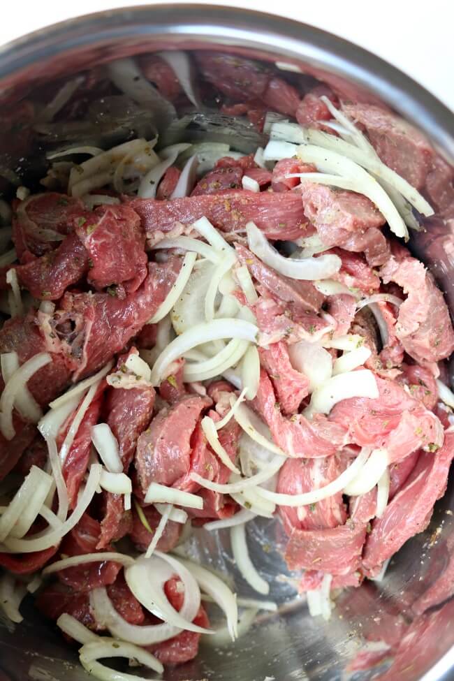 Instant Pot Beef Gyros with onions