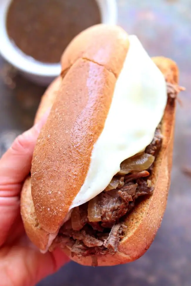 slow cooker french onion french dip sandwich