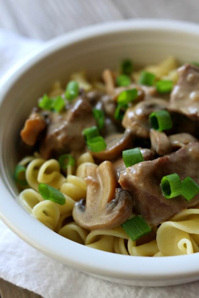 Instant Pot Beef Stroganoff--a super easy recipe for beef and mushrooms with a zippy sour cream sauce made quickly in the pressure cooker. 