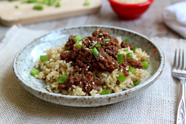 Instant Pot Cheater Korean Beef and Brown Rice--a quick version of a classic recipe made in your electric pressure cooker. The best part is that the beef and rice cook at the same time in the same Instant Pot. 