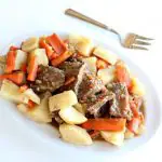a chuck roast is cooked until moist and tender in an hour in your Instant Pot (mine was frozen!) along with seasoned vegetables. The meal is finished off with homemade gravy