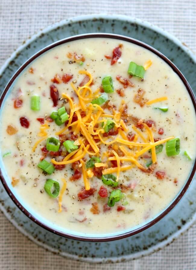 easy instant pot baked potato soup recipe loaded with toppings