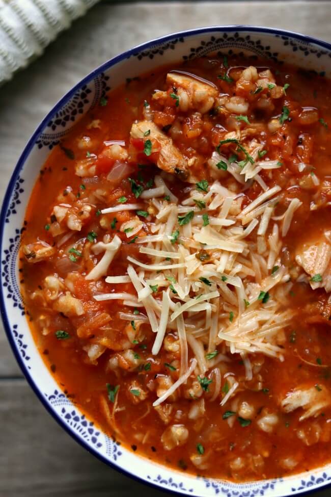 For a healthy but filling meal try out this Instant Pot Chicken Barley Soup with some crusty bread. It's pressure cooked quickly but tastes as though it's been simmering all day. This is a forgiving soup that allows you to use cooked chicken or turkey or raw chicken breasts or thighs. 
