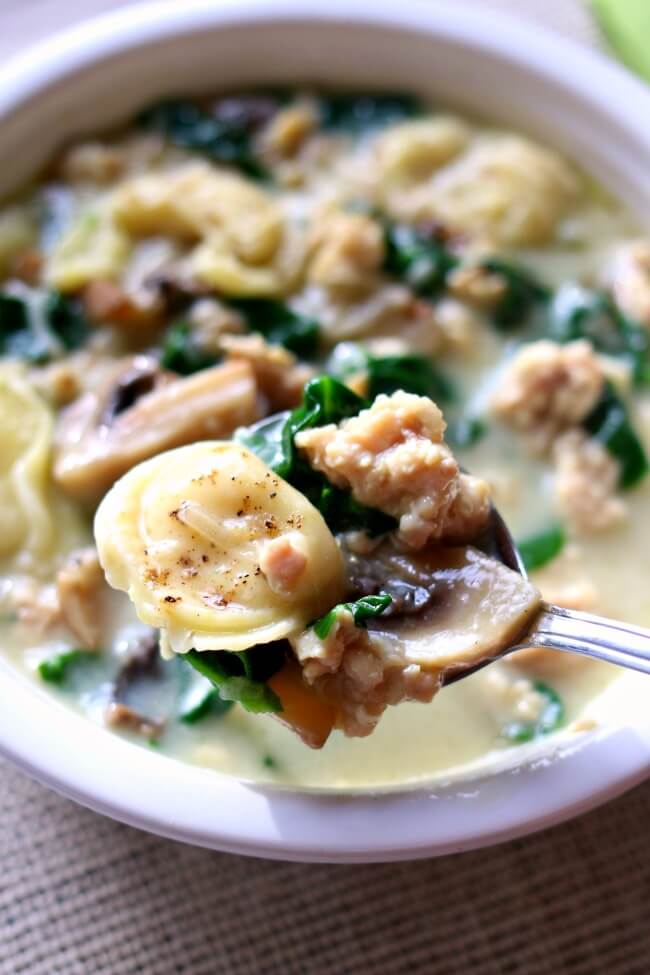 Instant Pot Tortellini Soup with Parmesan, Chicken Sausage and Mushrooms needs to make its place on your menu this week. My husband said 