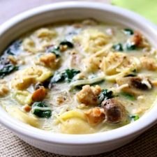 Instant Pot Tortellini Soup with Parmesan, Chicken Sausage and Mushrooms